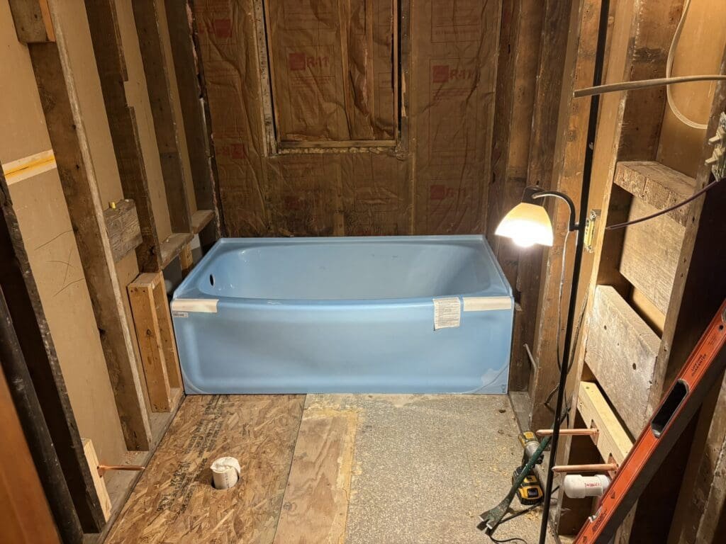 Chrisman bathroom with just tub installed