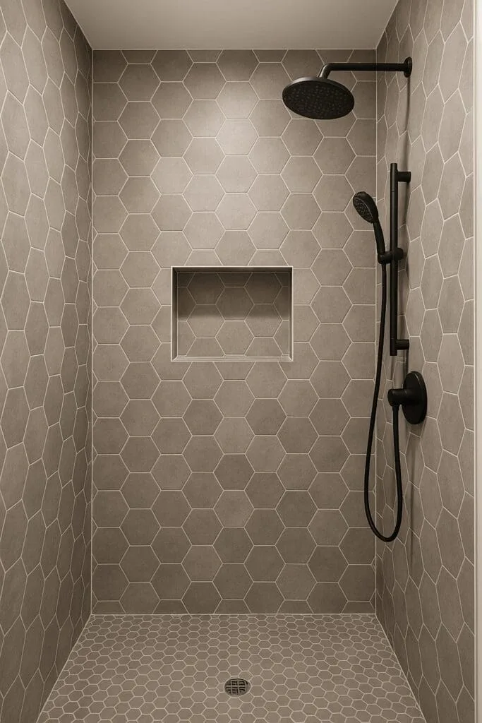 Hexagon tile in a shower remodel