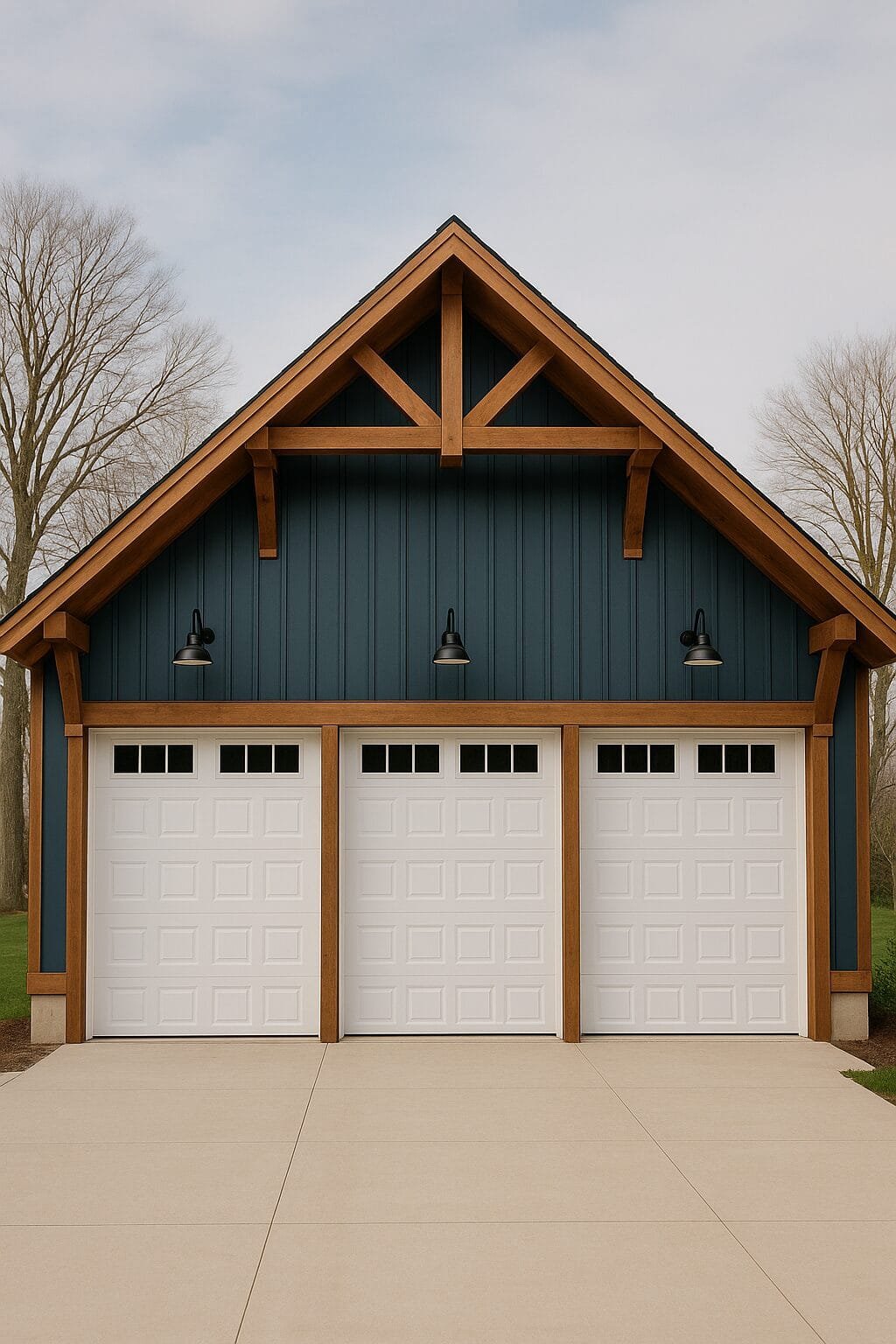 wood beam 3 car detached garage construction