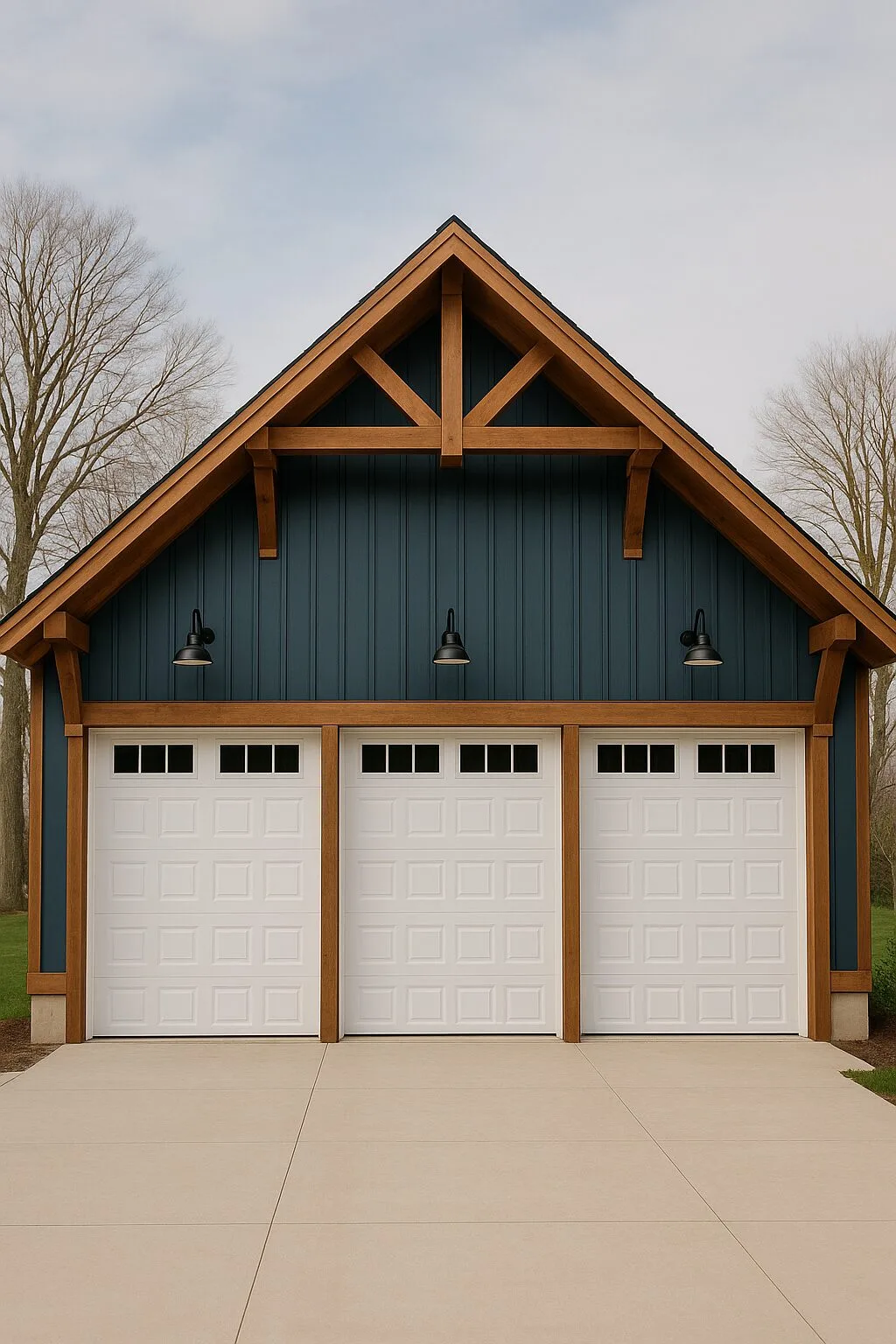 wood beam 3 car detached garage construction