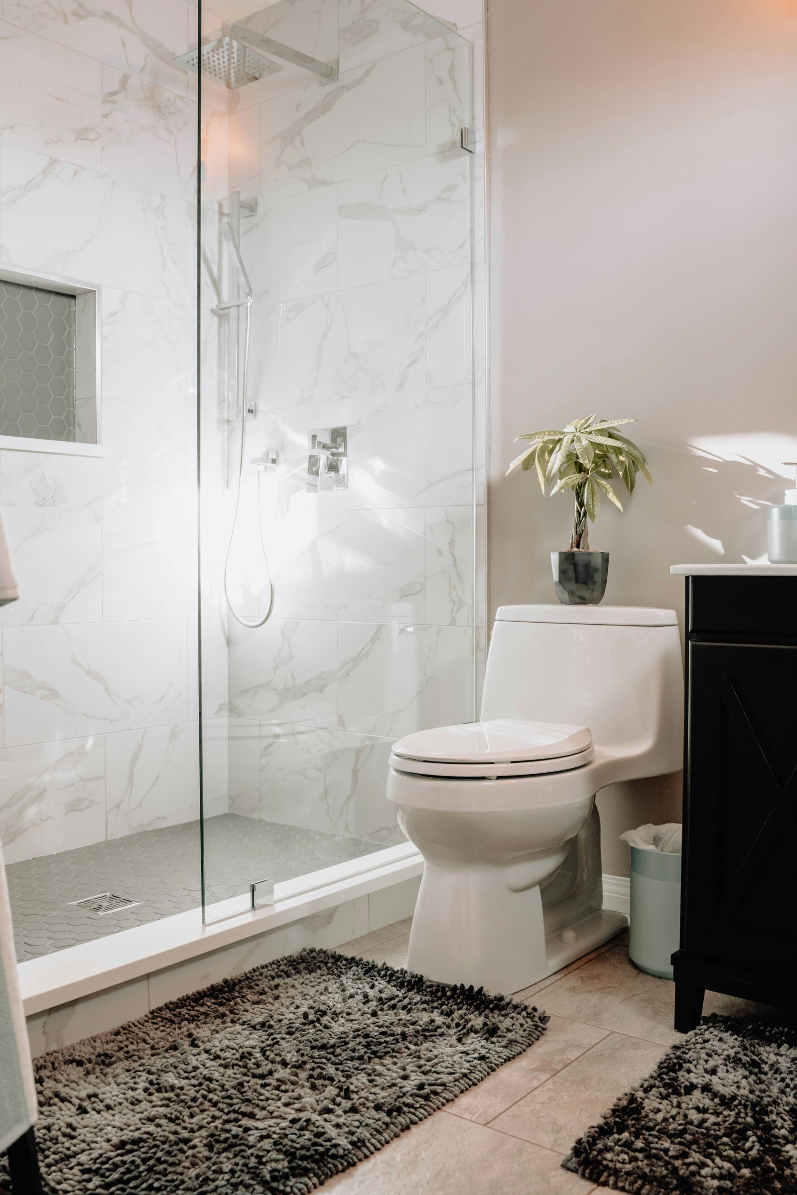 Modern walk-in shower installed by bathroom remodelers in Crawfordsville