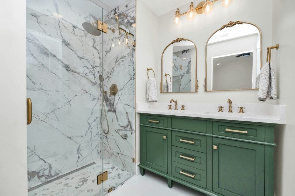 Stylish bathroom remodeling in Crawfordsville featuring a walk-in shower and modern fixtures