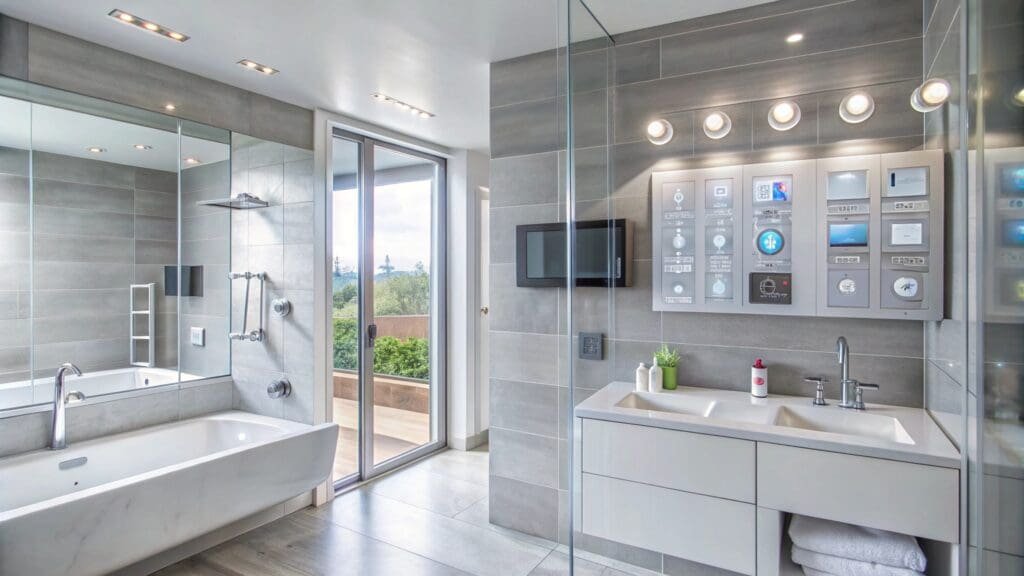 Bathroom remodel cost ranges in Terre Haute with tiled walk-in shower and modern vanity