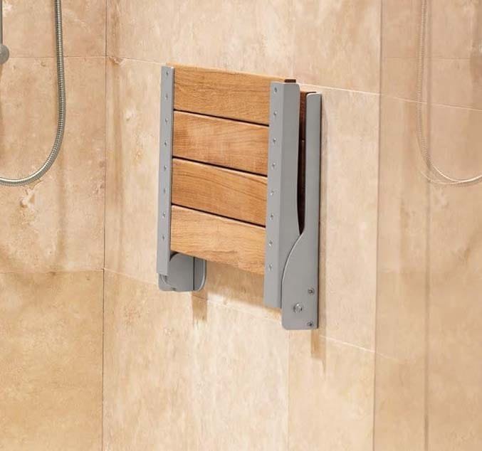 Walk-in shower with fold up comfortable seating
