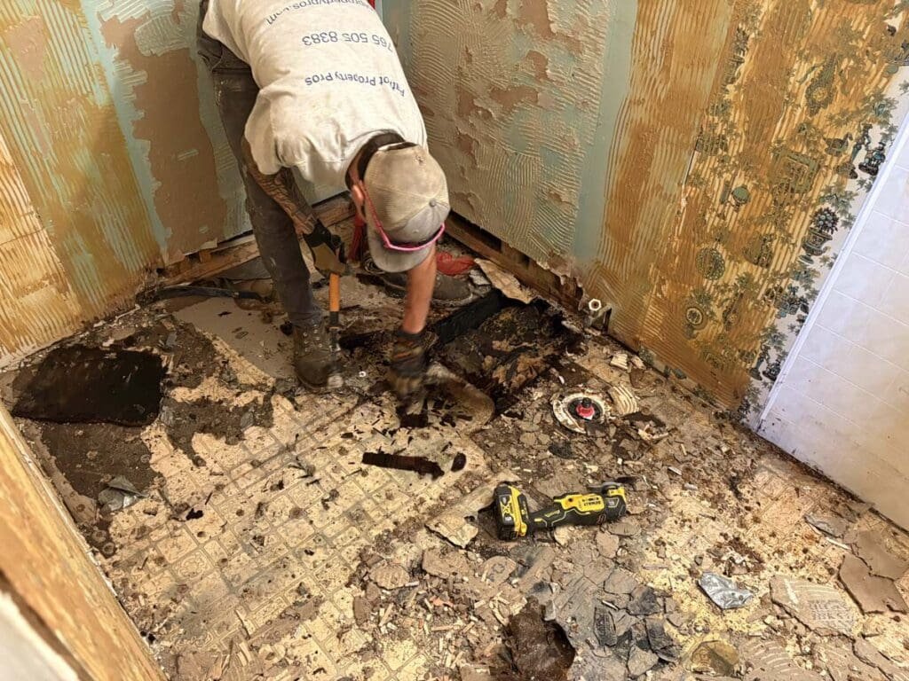 water damage we found in this bathroom remodel in Cayuga