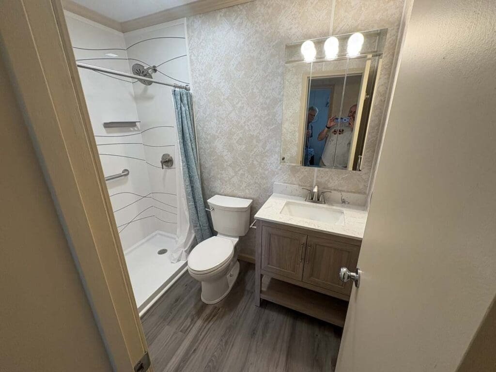 after we finished the bathroom remodeling in Cayuga from the door
