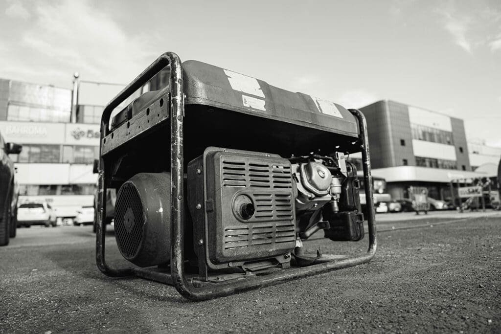 Portable generator operating outdoors away from doors and windows