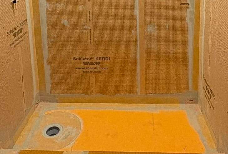schluter kerdi shower tile waterproofing in Terre Haute before tiling started