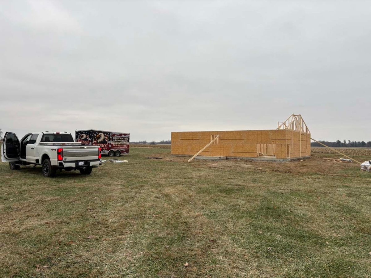 Trusses being installed on roof
