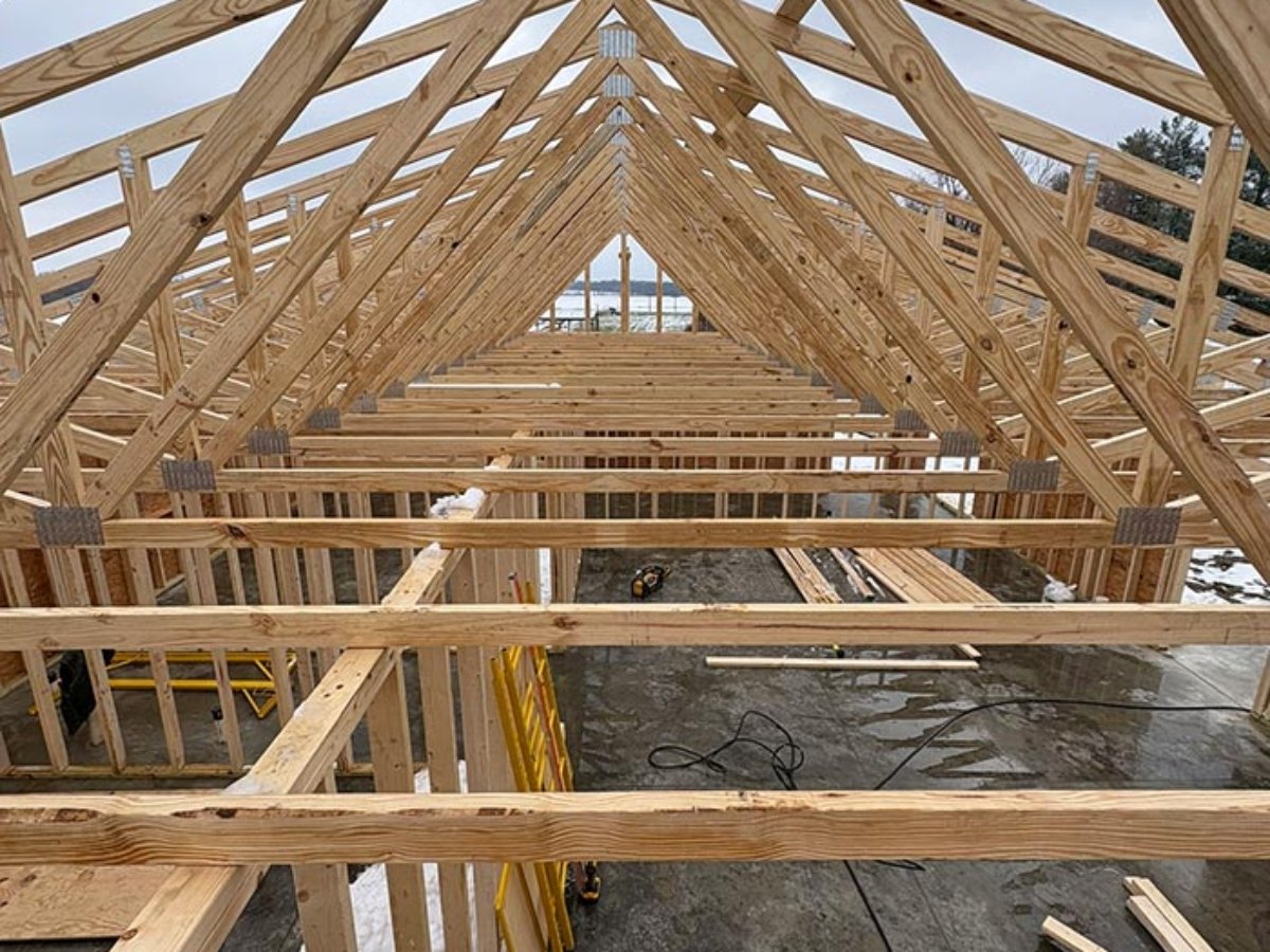 looking down under the trusses installed