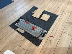 Tile cutter setup on finished tile