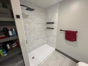 Angled view before shower doors installed