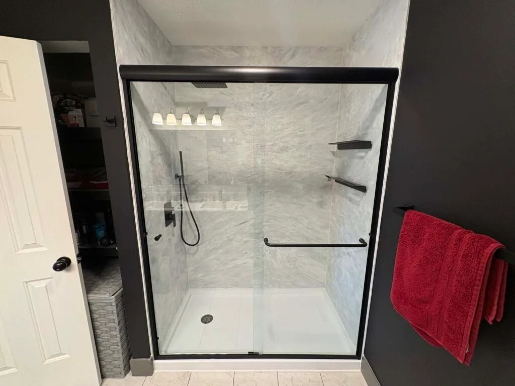 Front finished view of a swanstone 1 day shower remodel