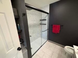 Angled view of finished shower