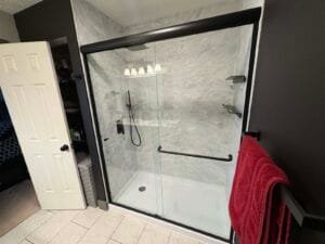 Angled view of finished shower