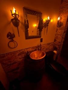 vanity with just goblets and candle lights